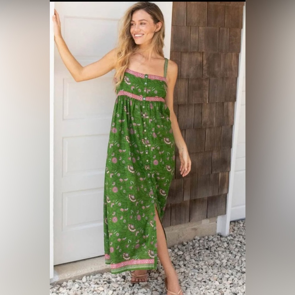 Natural Life Large Sidney Maxi Dress - Green Pink Vines Floral NWOT